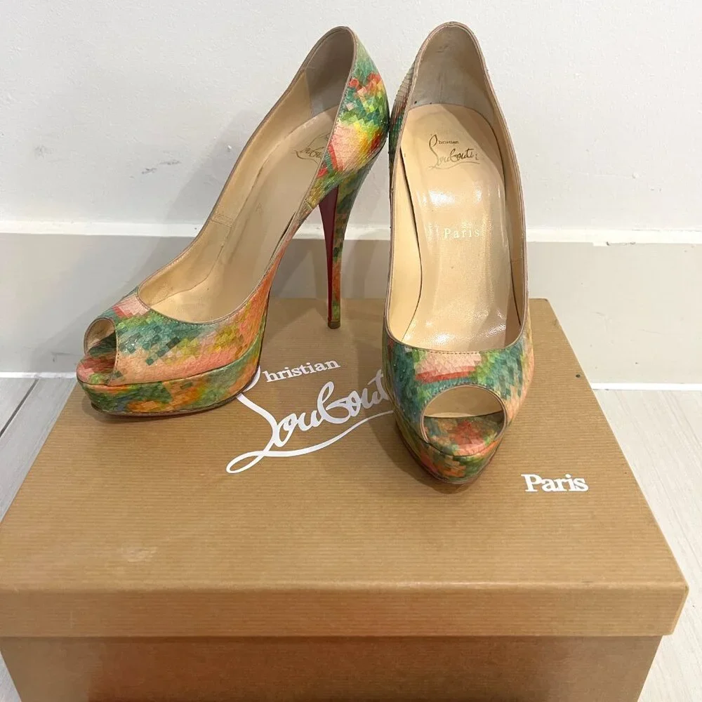 Auc Christian Louboutin Python Pixel Multicolor Troca 140 Peep Toe Pumps